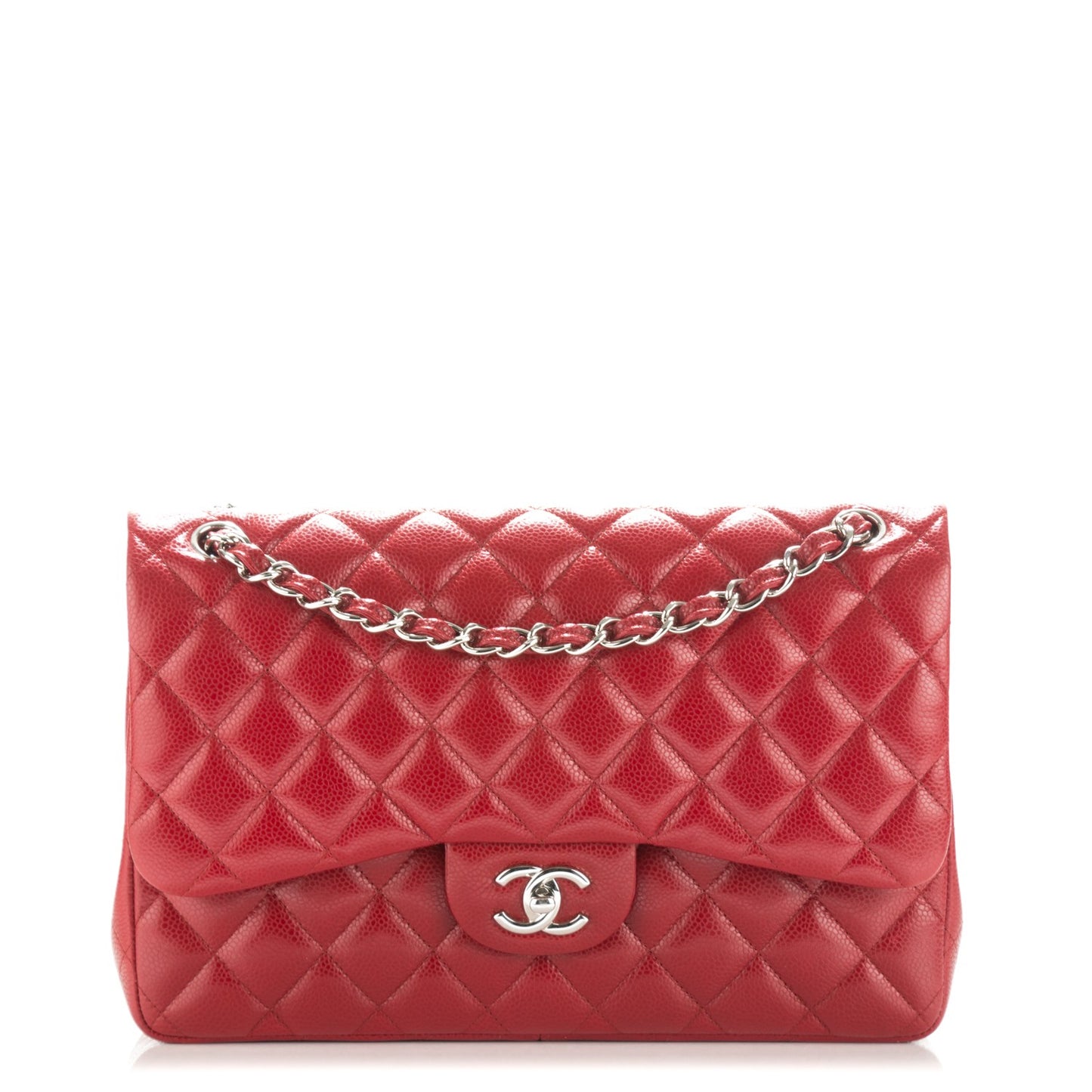 Caviar Quilted Jumbo Double Flap Red