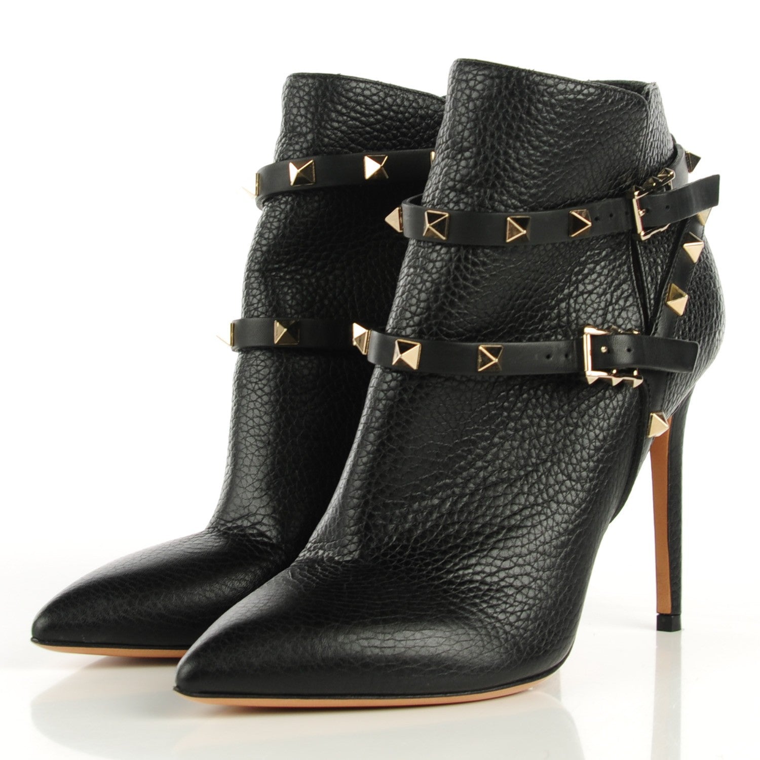 Valentino Garavani Pebbled Calfskin Rockstud Double Buckle 100mm Ankle Boots 37.5 Black 3 of 6