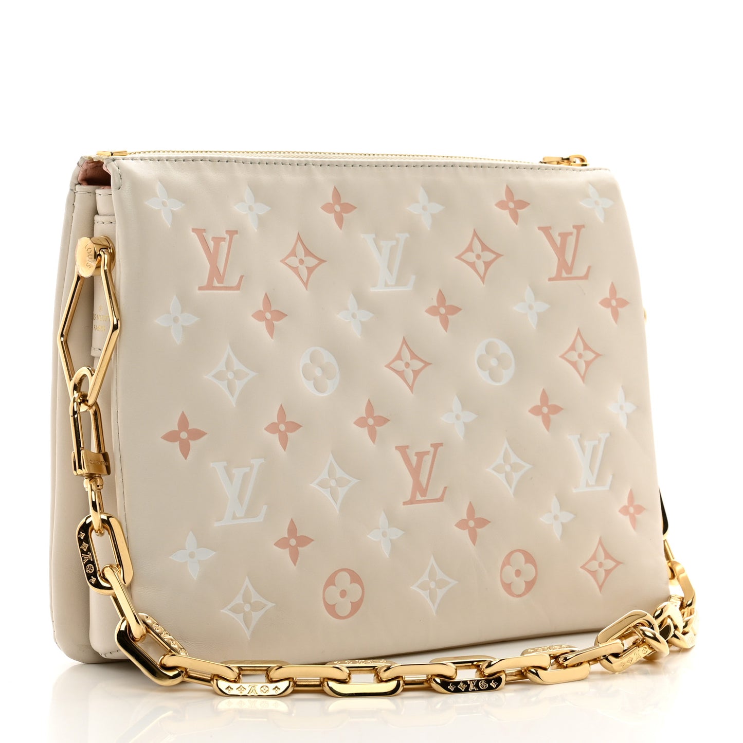 Lambskin Embossed Monogram Coussin PM Natural Creme
