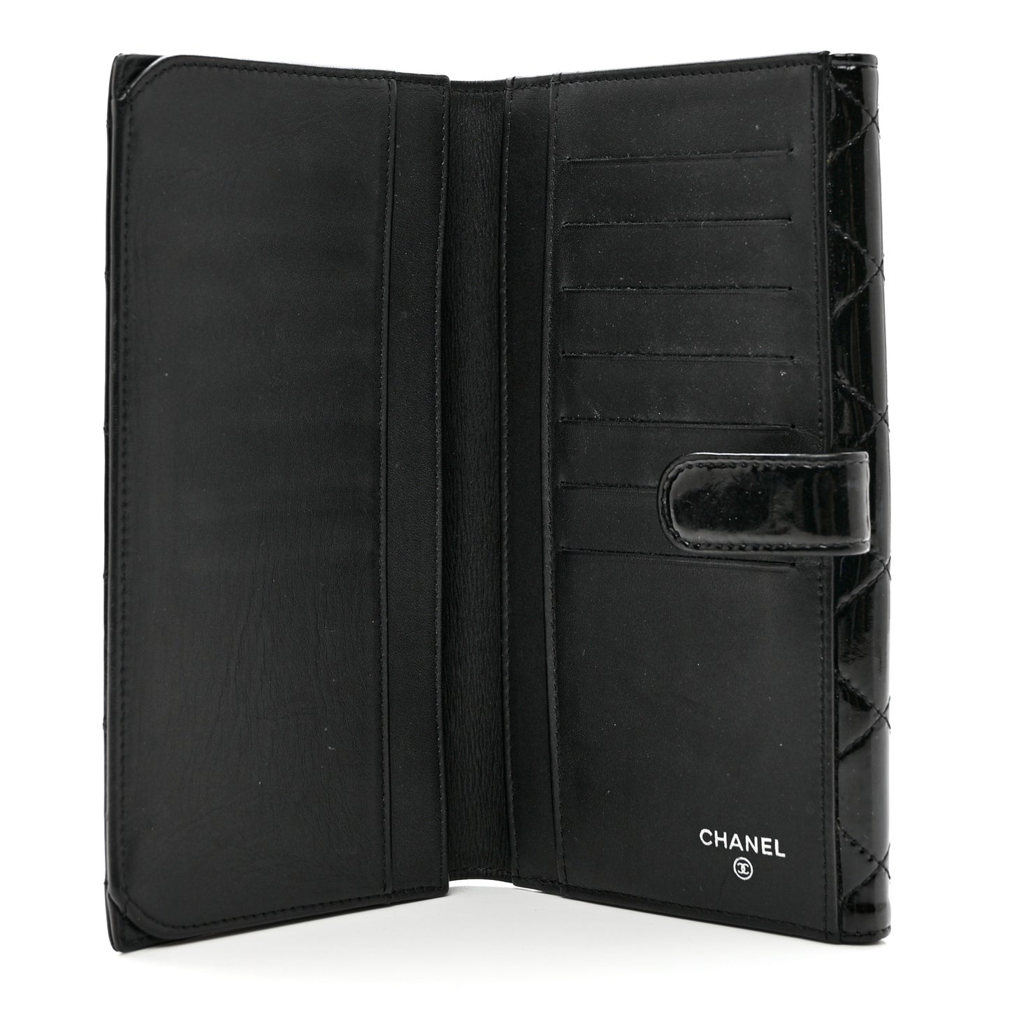 Patent Quilted Large Flap Wallet Black