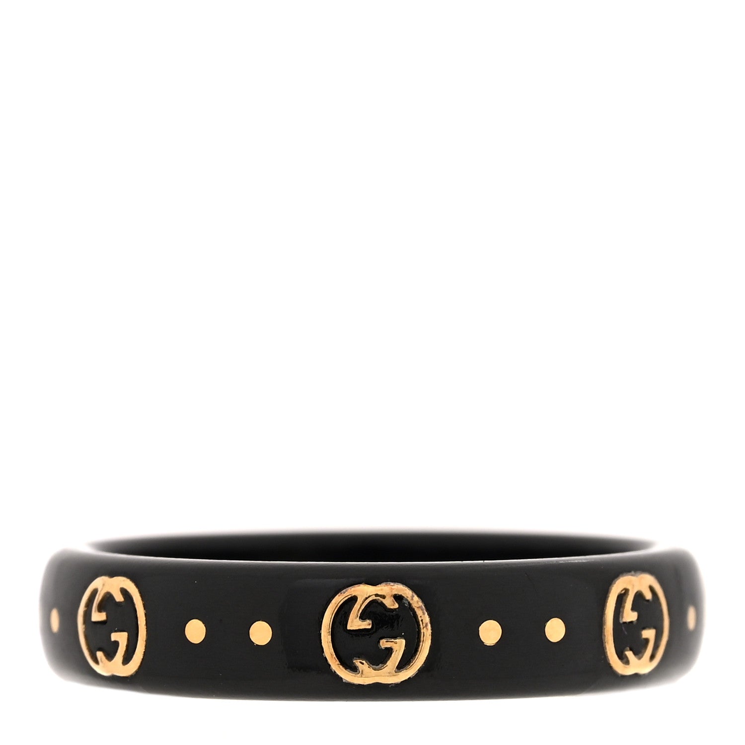 Gucci 18K Yellow Gold Synthetic Corundum Icon Ring 51 5.75 Black 3 of 5