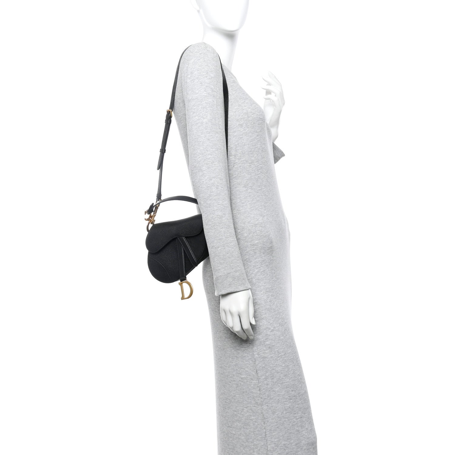 Christian Dior Grained Calfskin Mini Saddle Bag With Strap Black 2 of 13