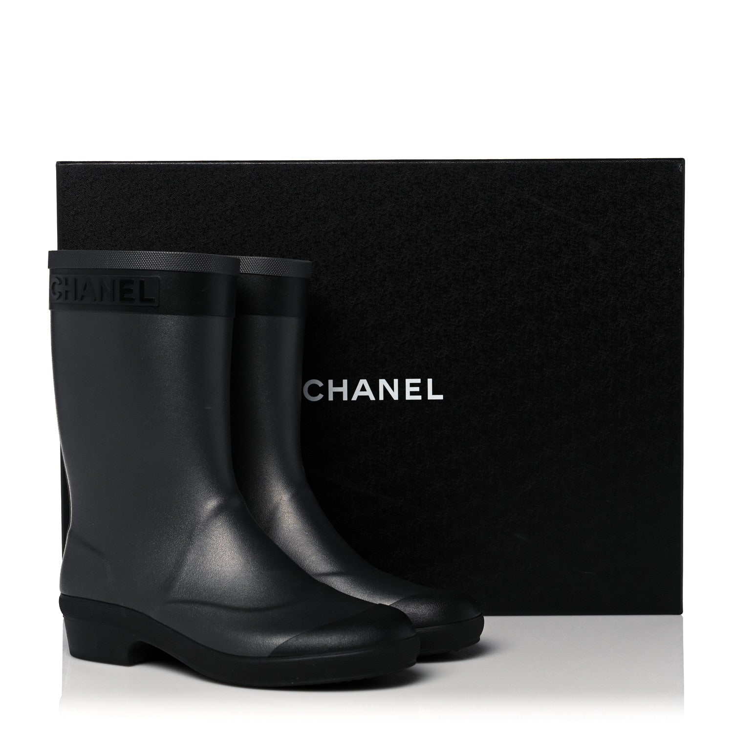 Chanel Rubber Logo Short Rain Boots 37 Black Silver 12 of 12