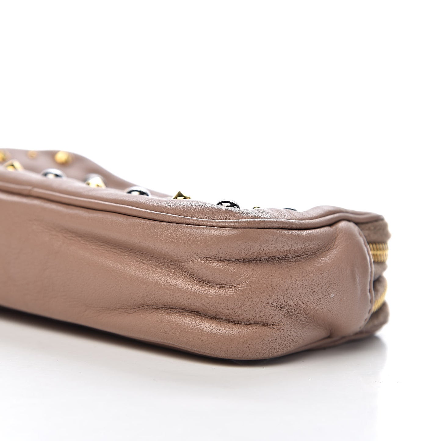 Nappa Studded Double Zip Pouch Cammeo