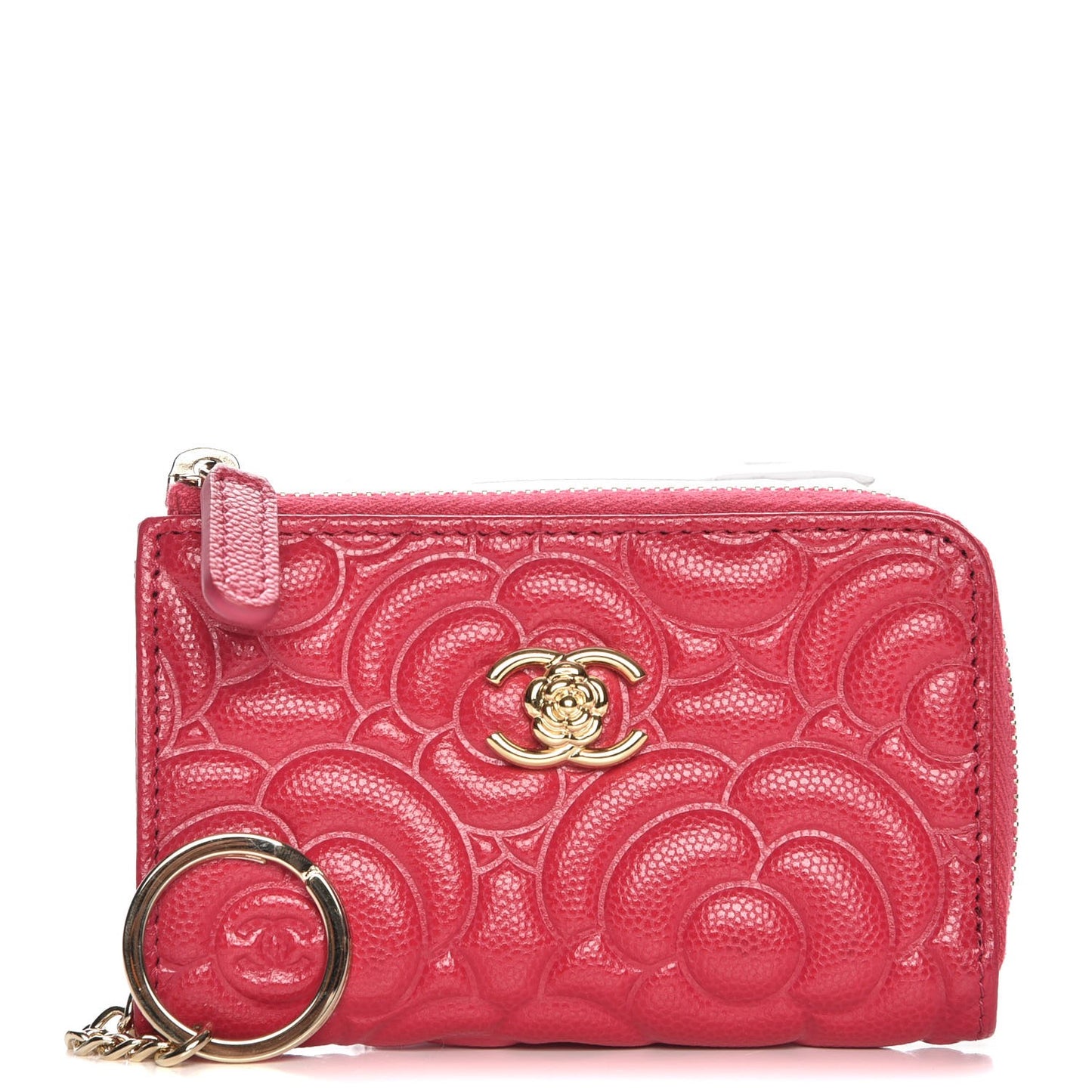 Caviar Camellia Embossed Key Holder Case Fuchsia