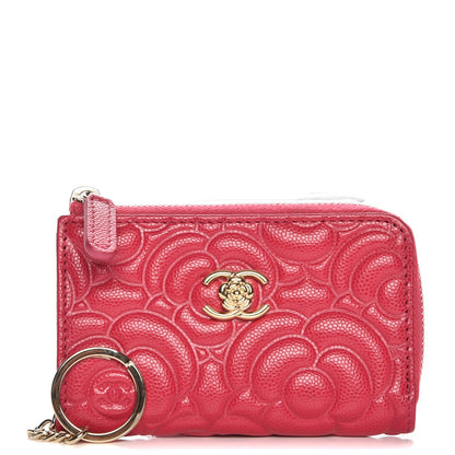 Chanel Caviar Camellia Embossed Key Holder Case Fuchsia 1 of 7