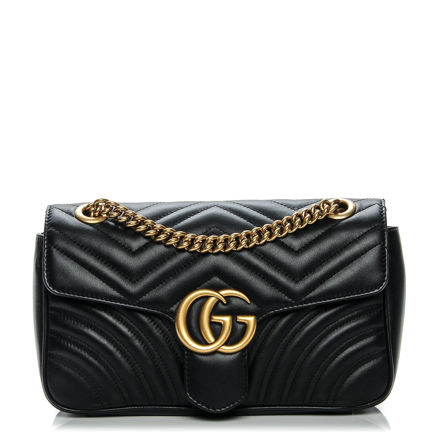Gucci Calfskin Matelasse Small GG Marmont Shoulder Bag Black 1 of 14