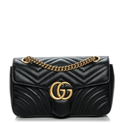 Gucci Calfskin Matelasse Small GG Marmont Shoulder Bag Black 1 of 14