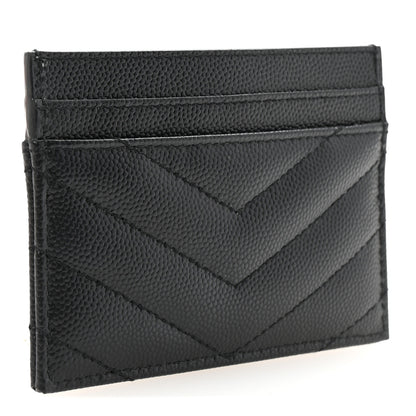 Saint Laurent Grain De Poudre Matelasse Chevron Monogram Credit Card Case Black 3 of 7