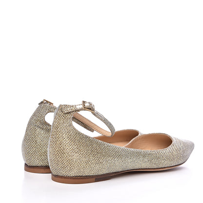 Jimmy Choo Glitter Pointy Toe Lucy Ballerina Flat Ankle Strap 35.5 Gold 4 of 8