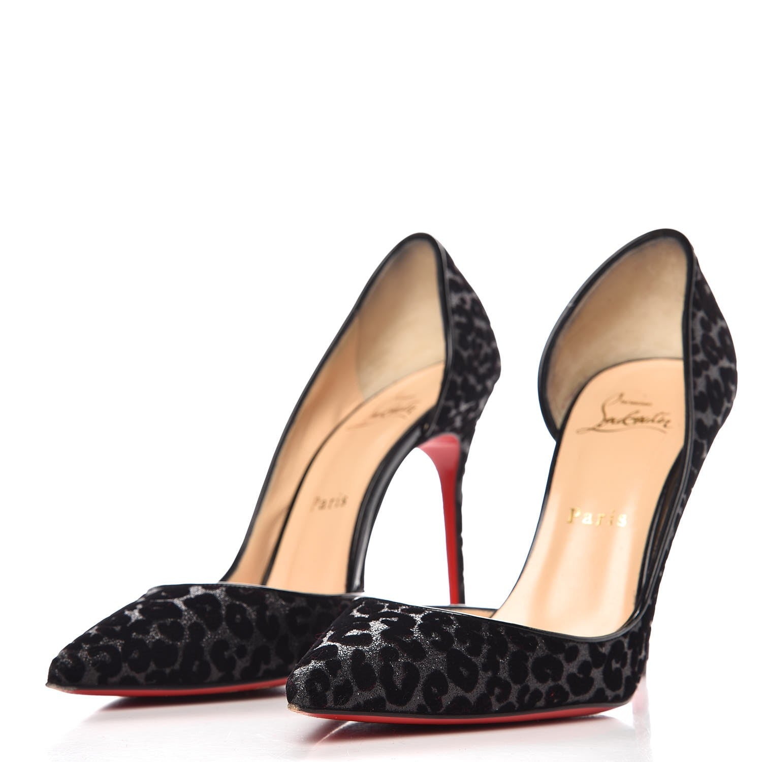 Christian Louboutin Glitter Leopard Print Iriza Pumps Heels 37.5 Black Grey 3 of 10