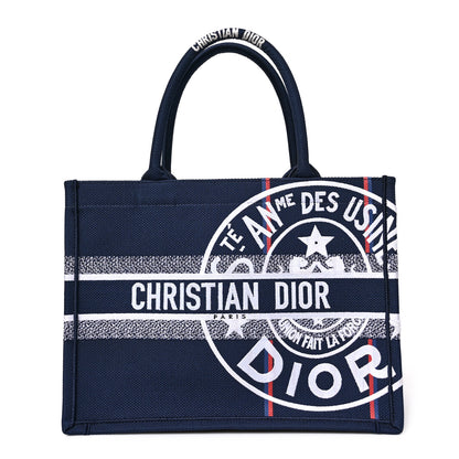 Christian Dior Canvas Jute Dior Union Embroidered Medium Book Tote Blue 1 of 8
