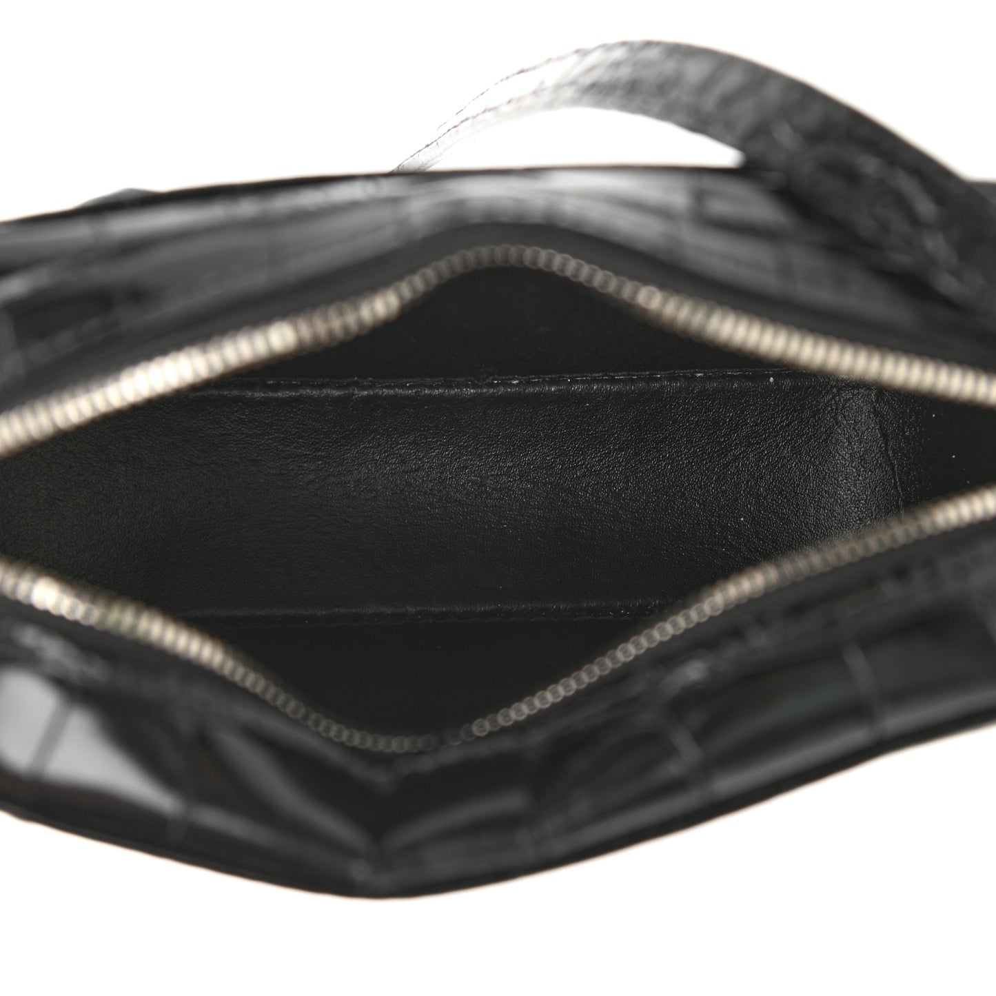 Shiny Calfskin Logo Crocodile Embossed XS Everyday Camera Bag Black