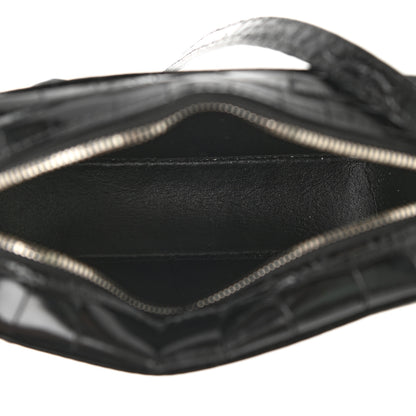 Balenciaga Shiny Calfskin Logo Crocodile Embossed XS Everyday Camera Bag Black 5 of 10