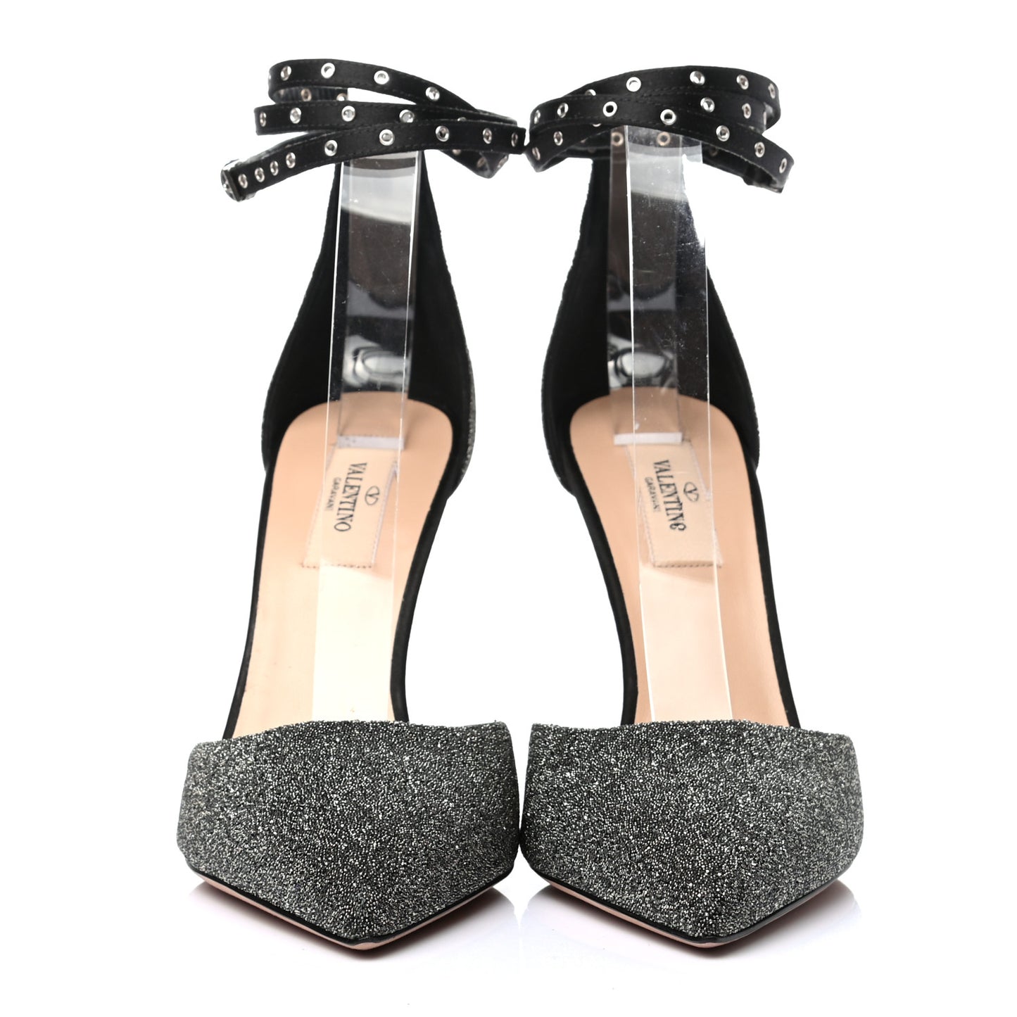 Glitter Calfskin Ankle Strap Pumps 39.5 Black