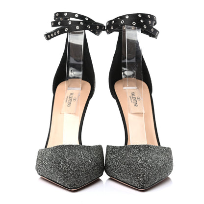 Valentino Garavani Glitter Calfskin Ankle Strap Pumps 39.5 Black 2 of 8