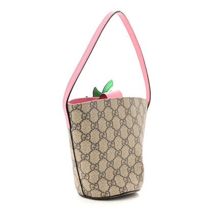 Gucci GG Supreme Monogram 3-D Strawberry Childrens Bucket Tote Beige Ebony Lotus Pink Fuxia Emerald 3 of 12