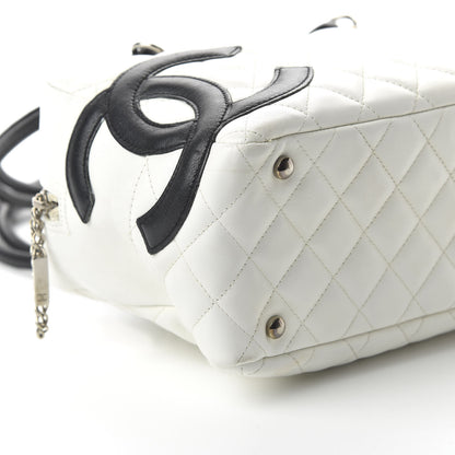 Chanel Calfskin Quilted Large Cambon Bowler White Black 6 of 10