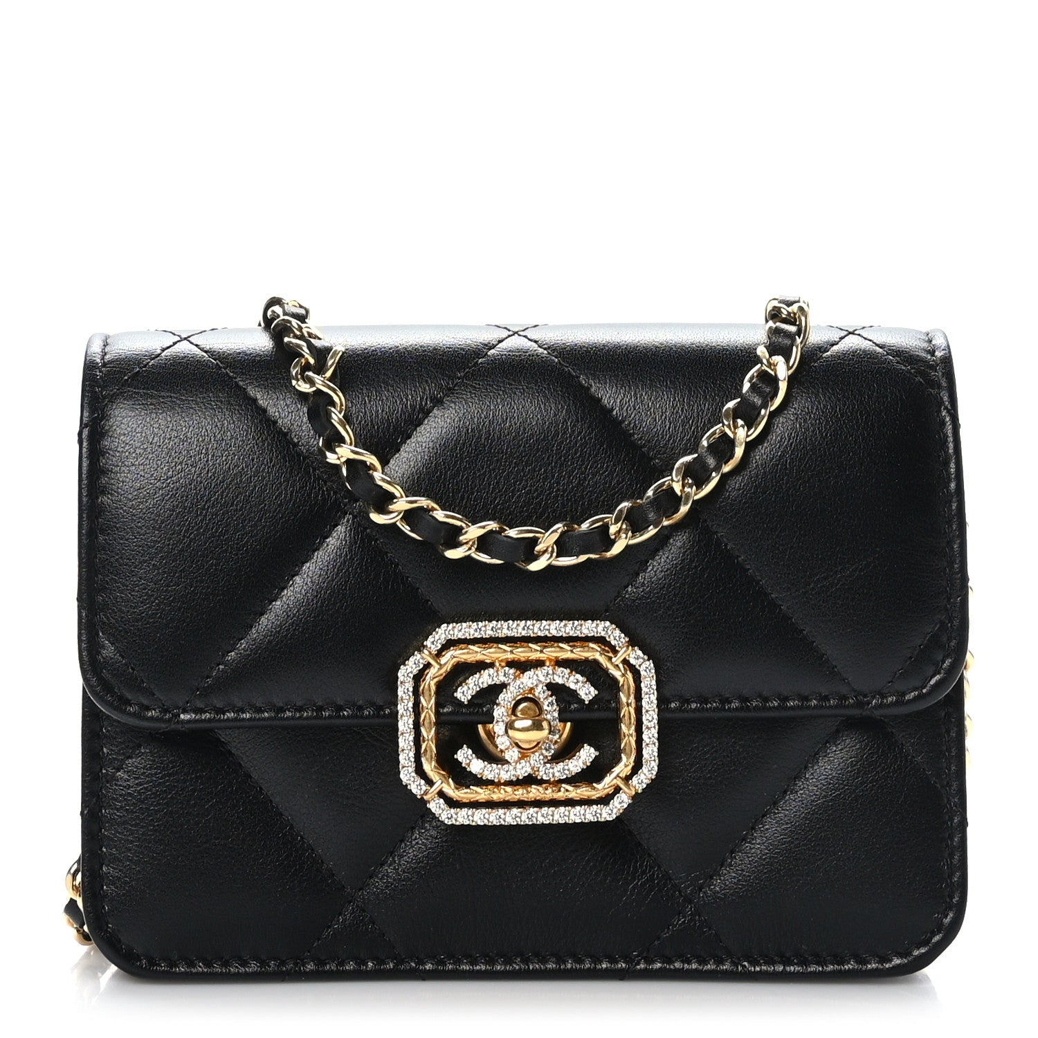 Chanel Calfskin Strass Quilted Clutch With Chain Flap Black 1 of 10