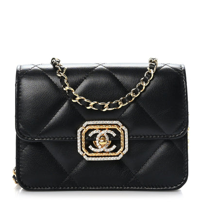 Chanel Calfskin Strass Quilted Clutch With Chain Flap Black 1 of 10
