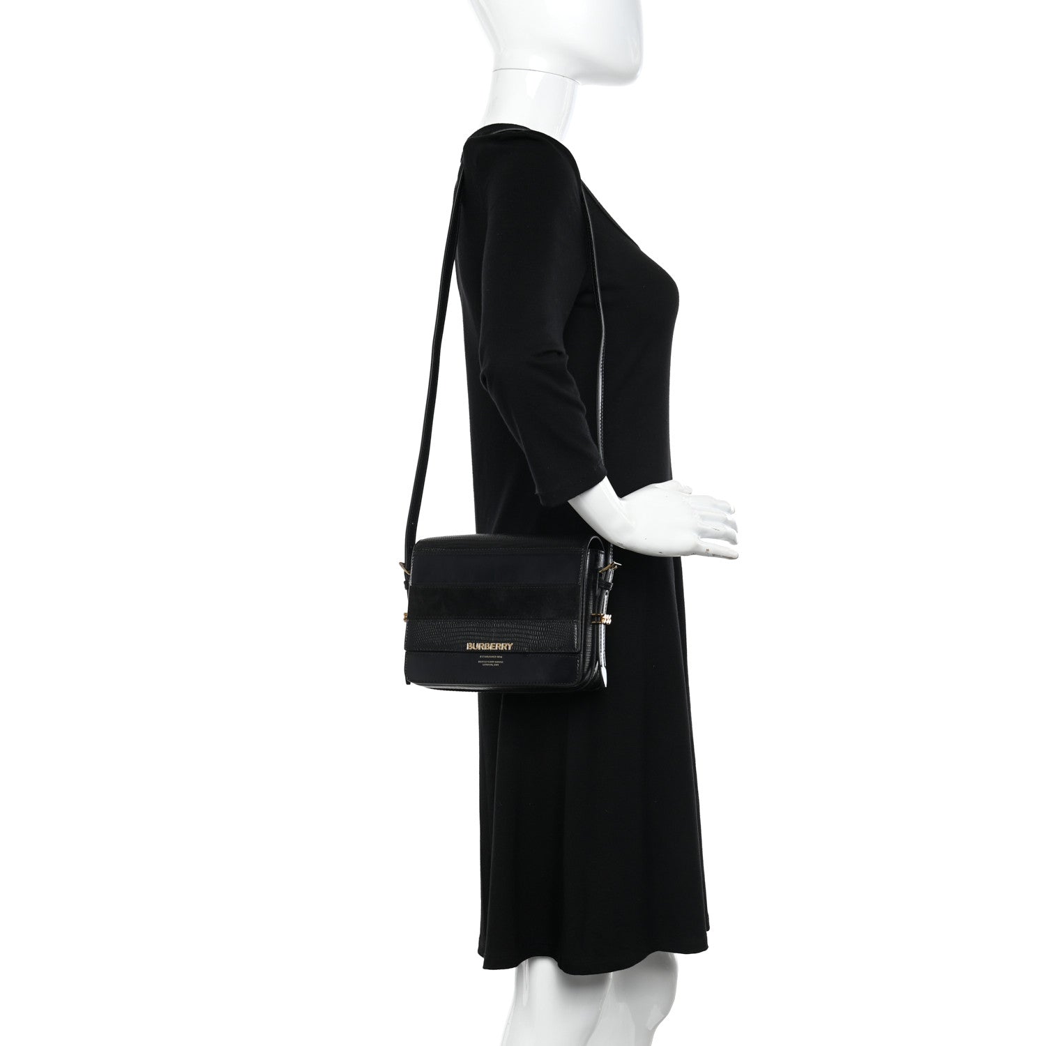 Burberry Calfskin Lizard Embossed Two Tone Small Grace Bag Black 2 of 12