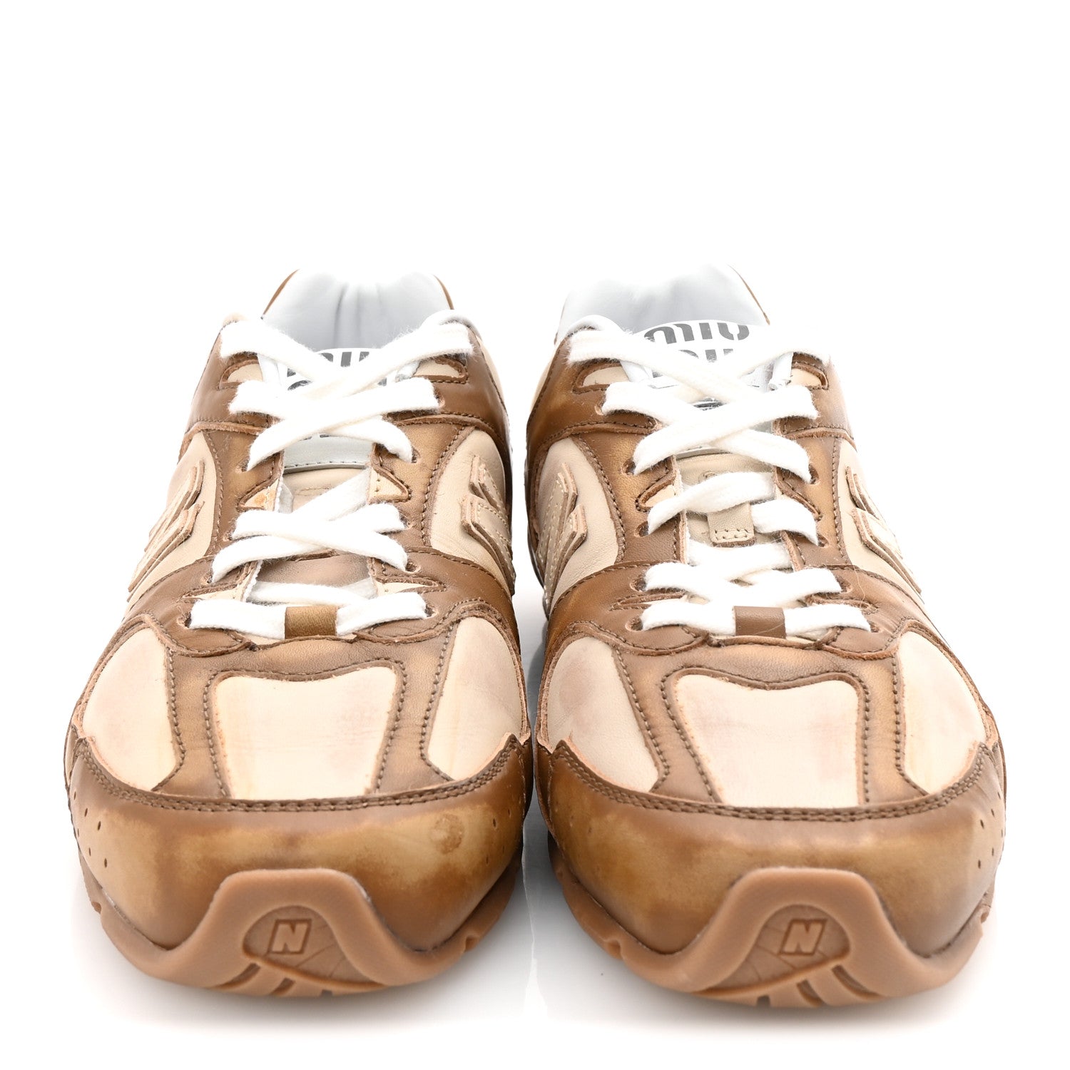 Miu Miu X NEW BALANCE Bleached Calfskin 530 SL Sneakers 38 Cinnamon Travertine Gray 3 of 10