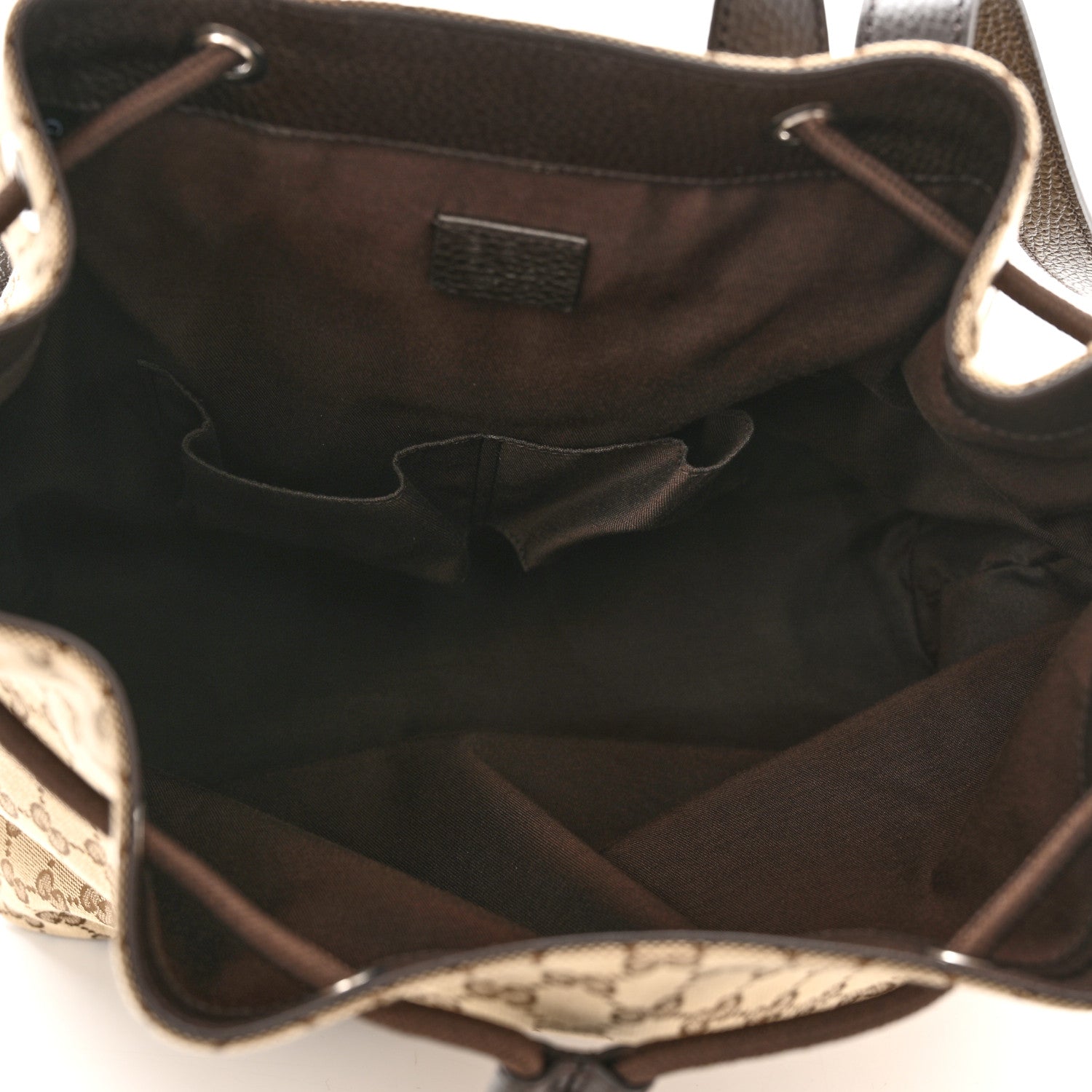 Gucci Monogram Dollar Calfskin O Drawstring Backpack Beige Ebony Testa di Moro Dark Chocolate 5 of 9