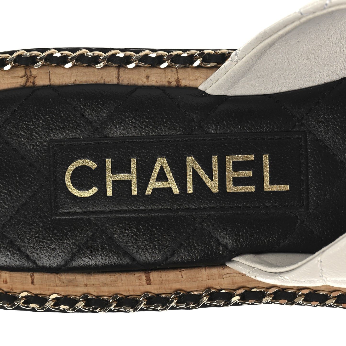 Shiny Lambskin Quilted  Metal Chain CC Sandals 36 White