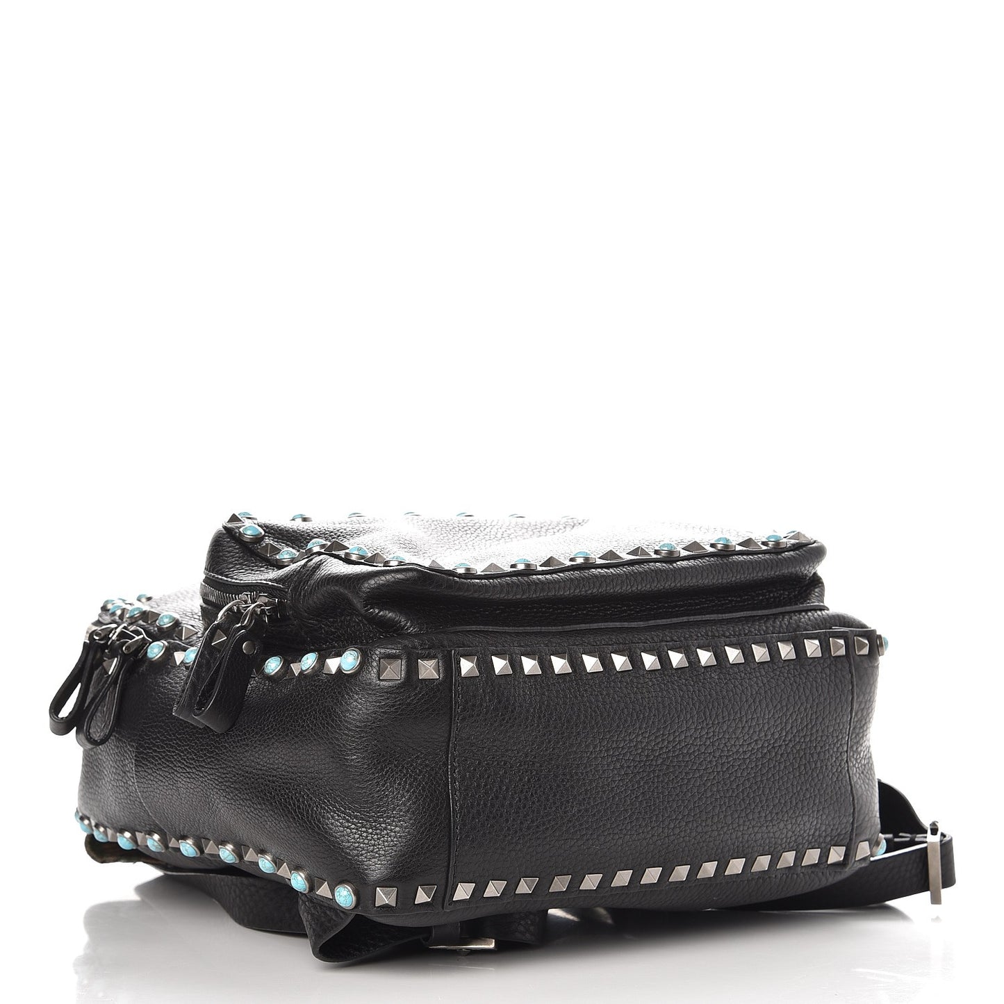VALENTIN Pebbled Calfskin Medium Rockstud Rolling Backpack Black