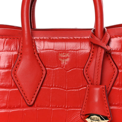 MCM Calfskin Crocodile Embossed Mini Neo Milla Tote Ruby Red 7 of 18