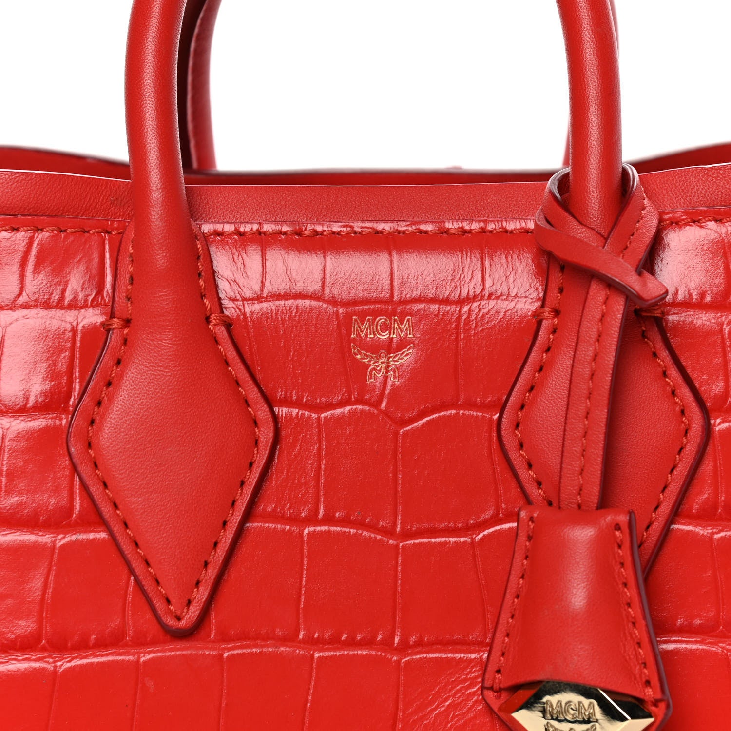 MCM Calfskin Crocodile Embossed Mini Neo Milla Tote Ruby Red 11 of 28