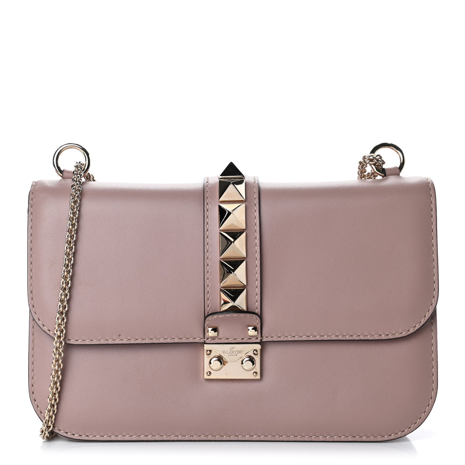 Valentino Garavani Vitello Medium Glam Lock Rockstud Flap Poudre 1 of 4