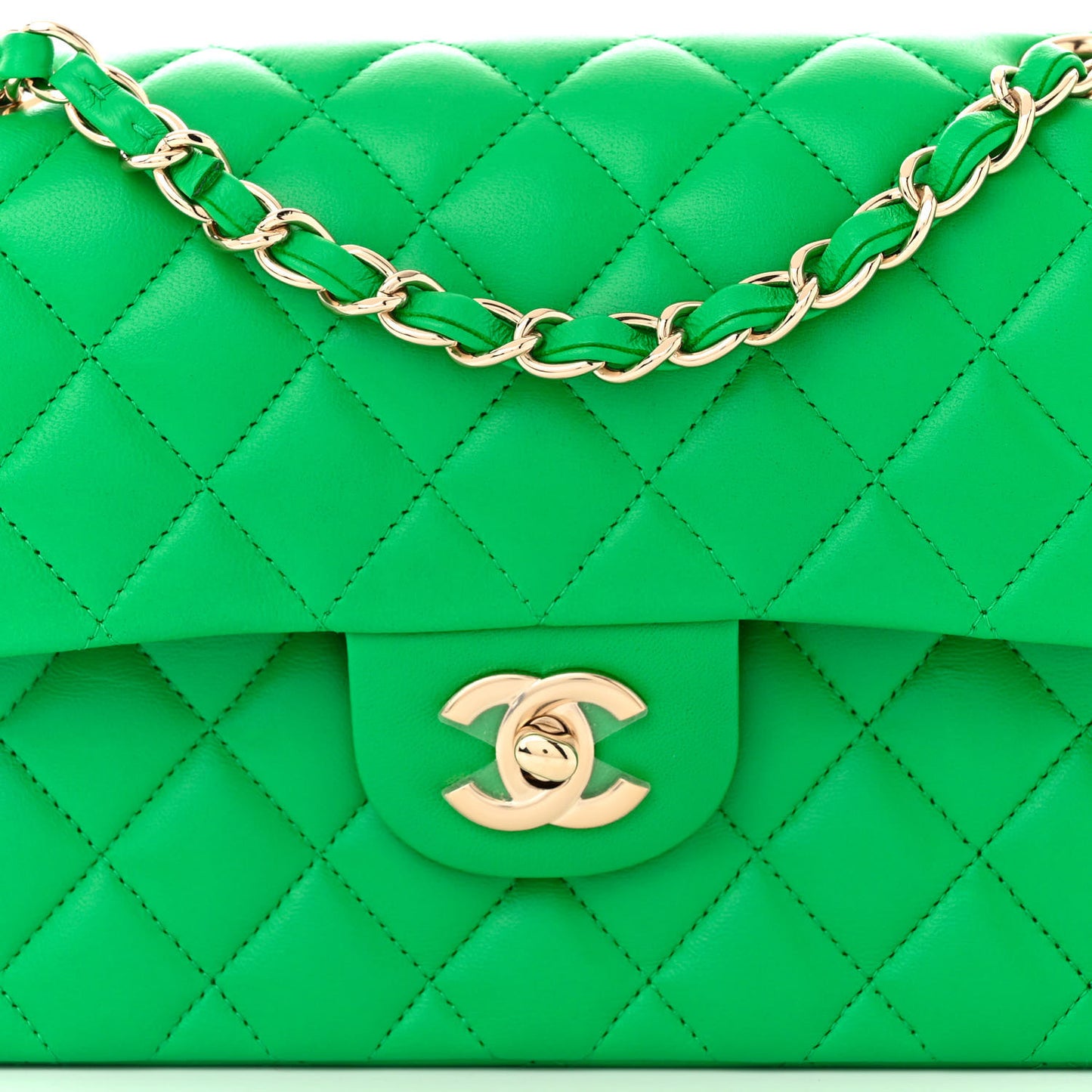 Lambskin Quilted Small Double Flap Green