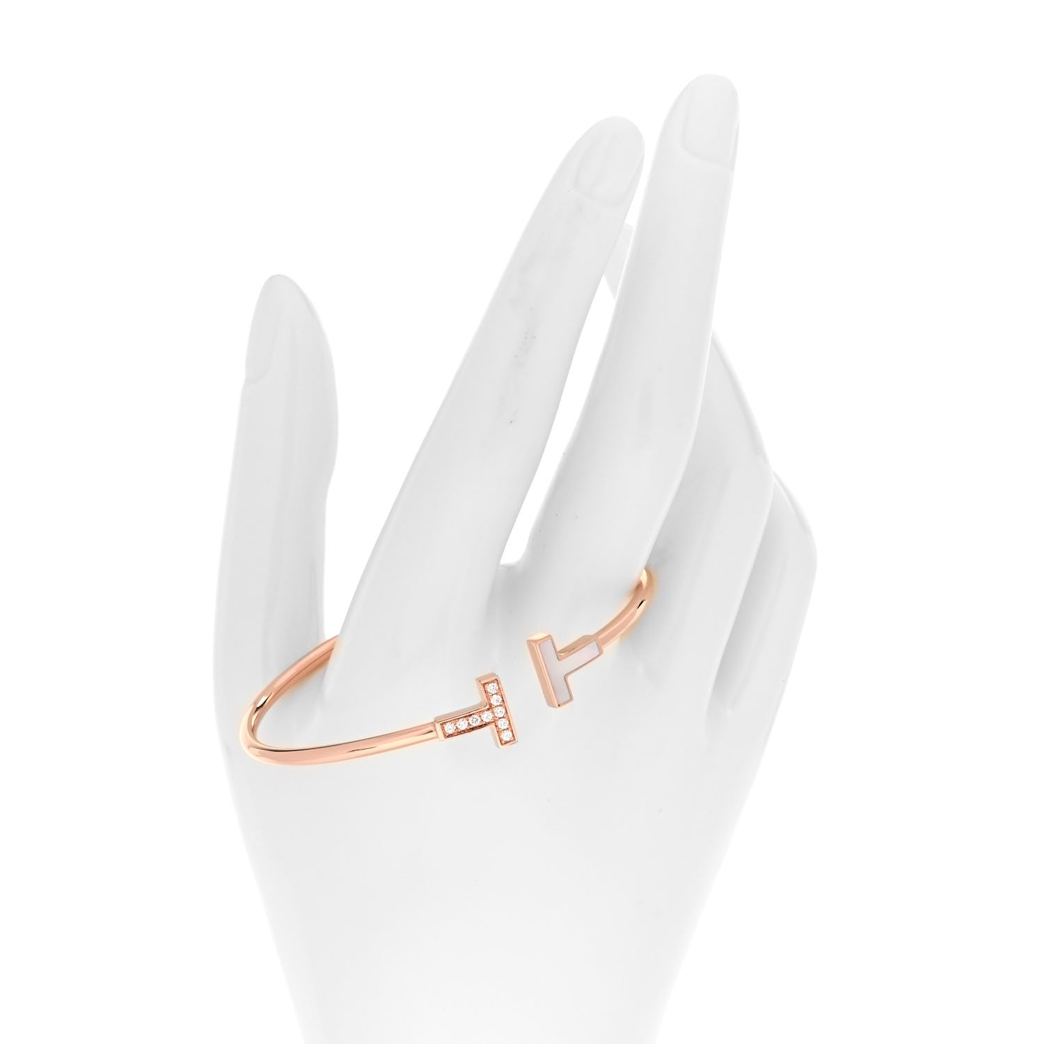 Tiffany 18K Rose Gold Diamond Mother of Pearl T Wire Bracelet 2 of 4