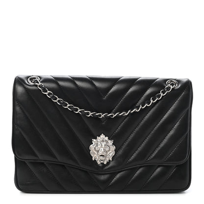 Chanel Lambskin Chevron Quilted Jumbo Leo Lion Flap Black 1 of 9