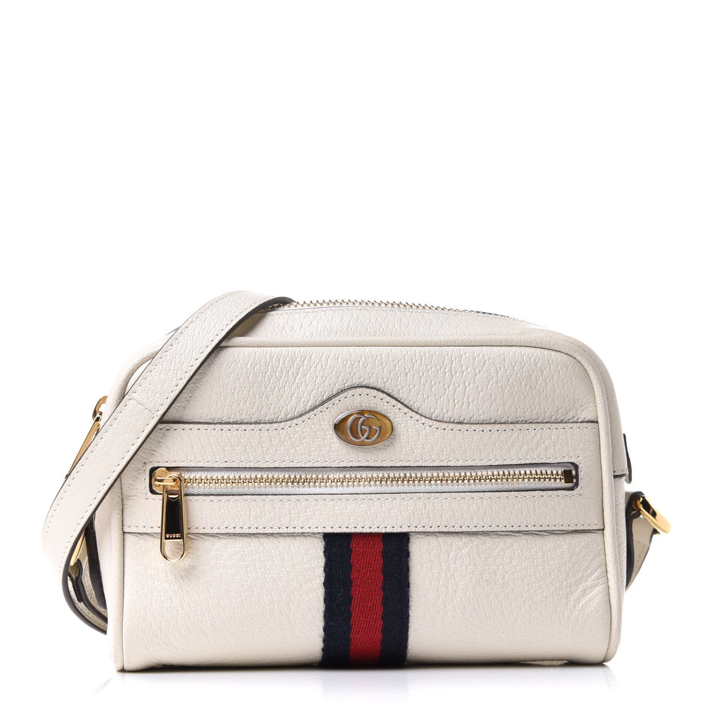Textured Dollar Calfskin Web Mini Ophidia Shoulder Bag Mystic White