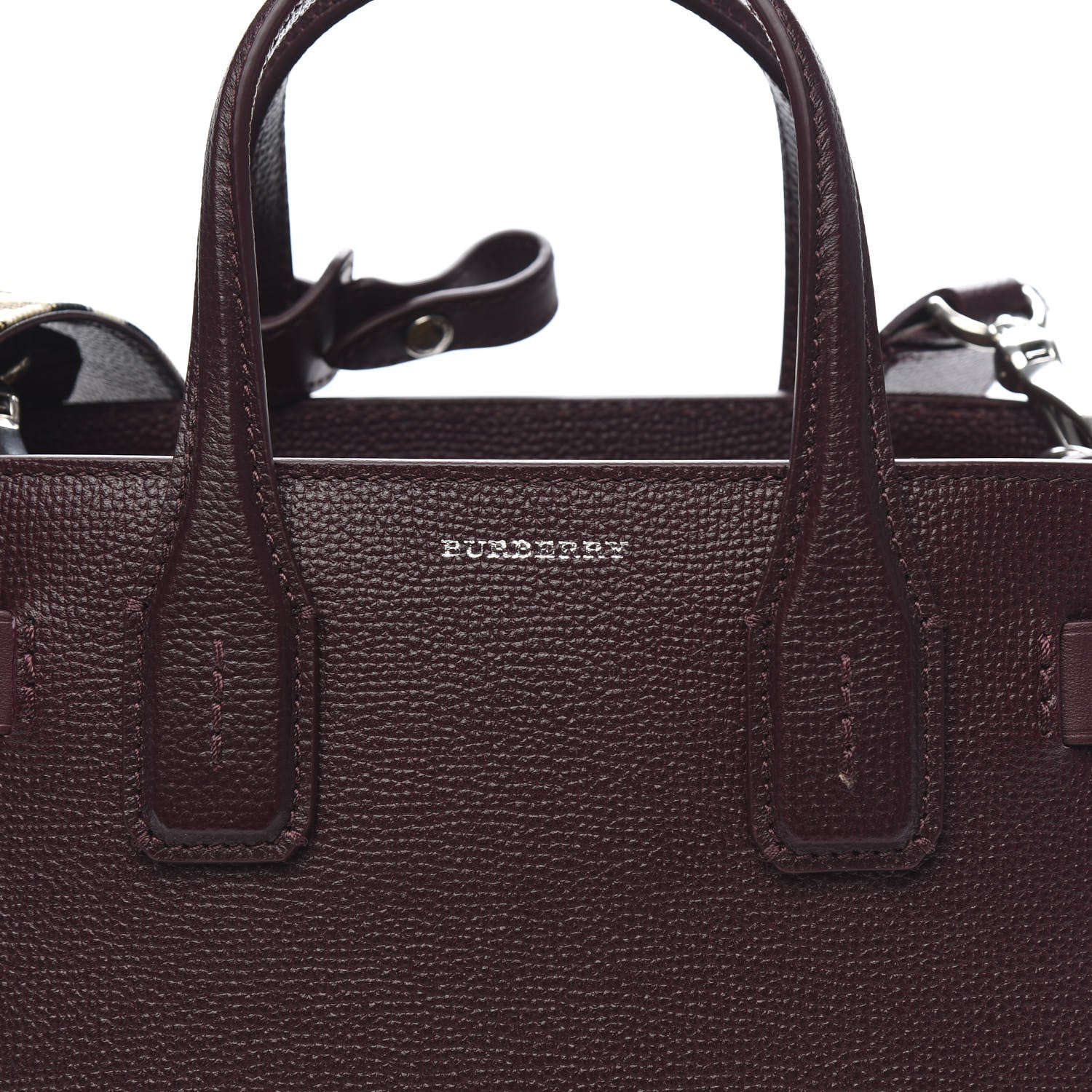 Burberry Grainy Calfskin House Check Small Banner Tote Mahogany Red 11 of 11