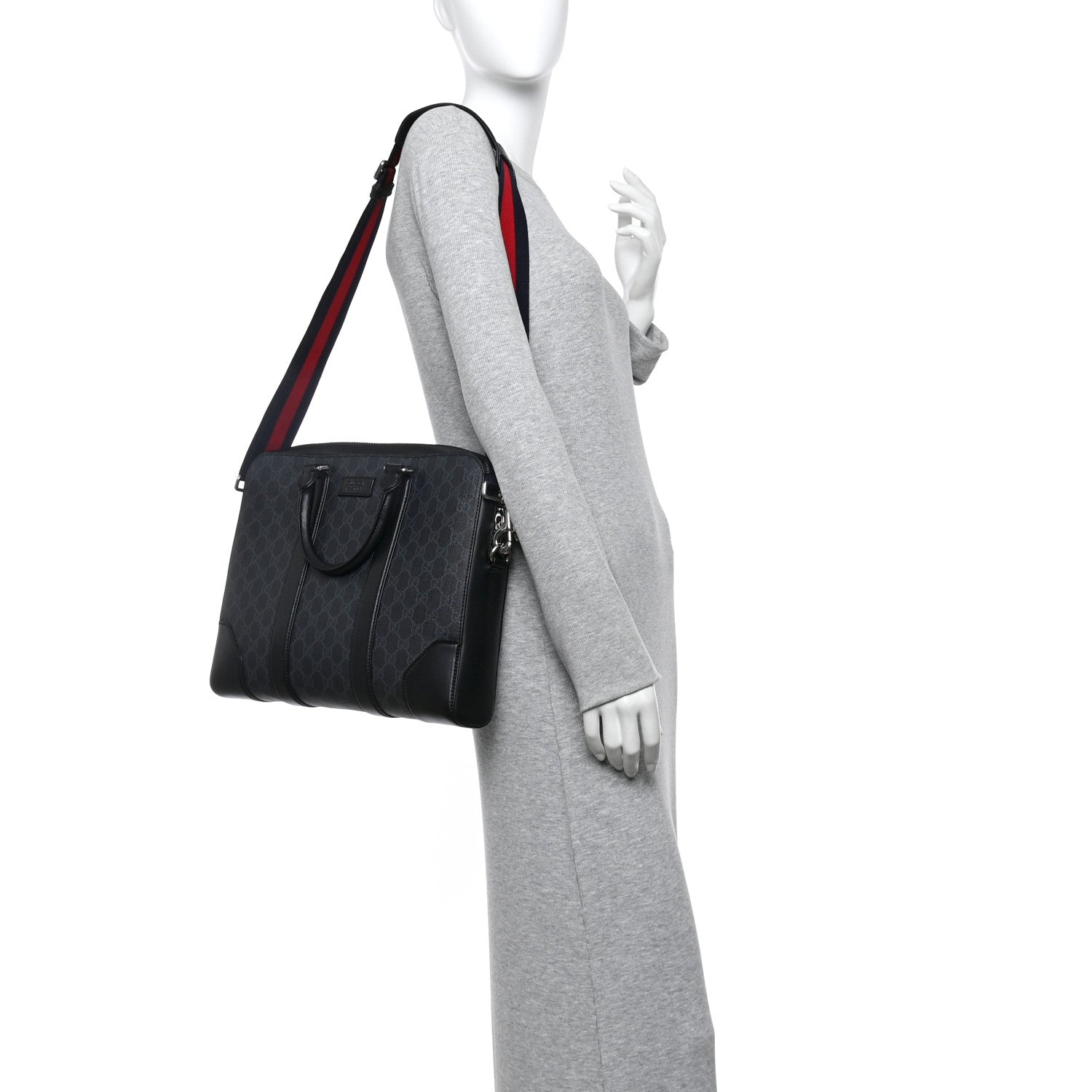 Gucci GG Supreme Monogram Appia Calfskin Web Briefcase Black 2 of 10