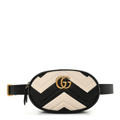 Gucci Calfskin Matelasse GG Marmont Belt Bag 85 34 Black White 1 of 11