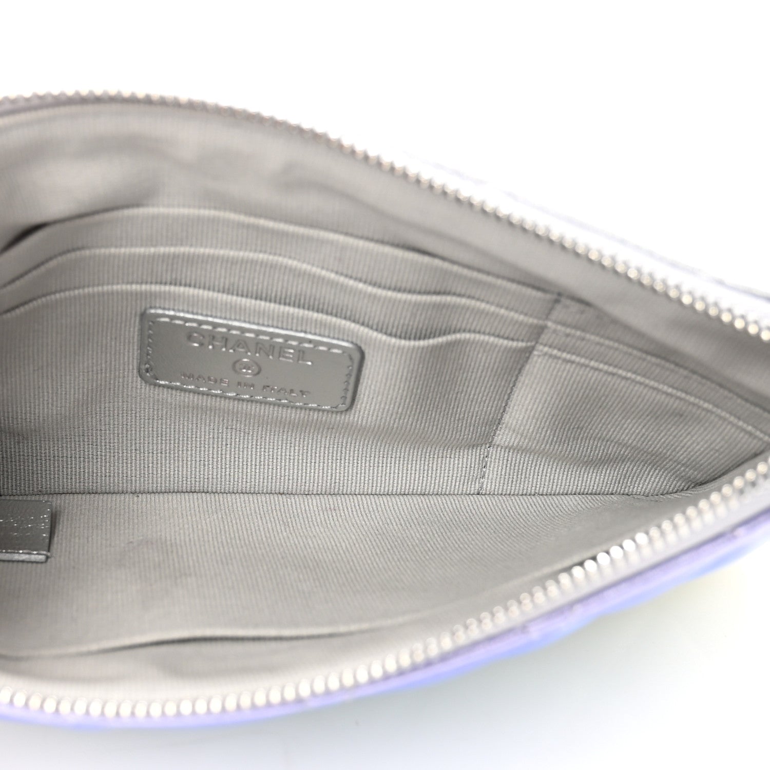 Chanel Gradient Metallic Calfskin Quilted Cosmetic Case Silver Blue Yellow Purple 4 of 6