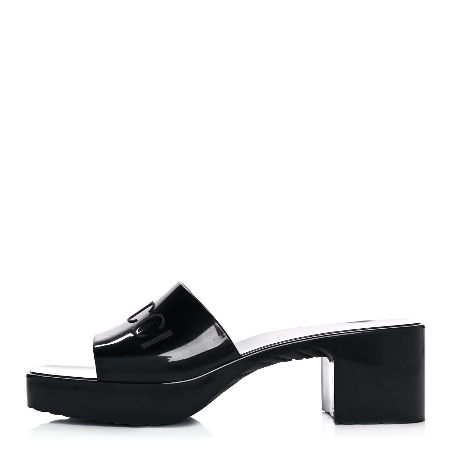 Rubber Gucci Logo Womens Platform 20/60mm Slide Sandals 36 Black