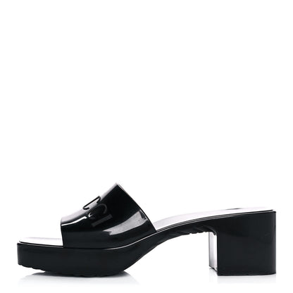 Gucci Rubber Gucci Logo Womens Platform 20/60mm Slide Sandals 36 Black 1 of 11