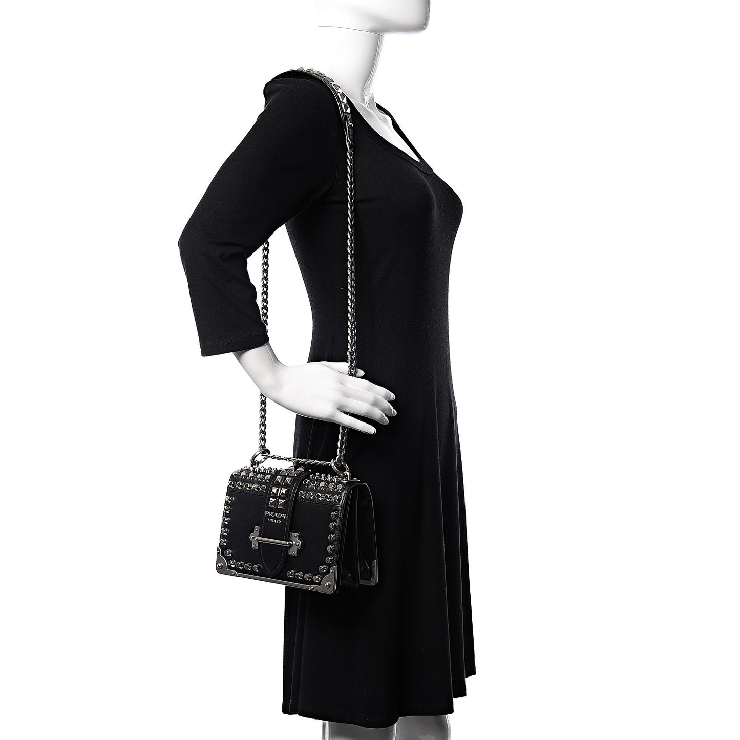 City Calf Saffiano Studded Small Cahier Bag Black