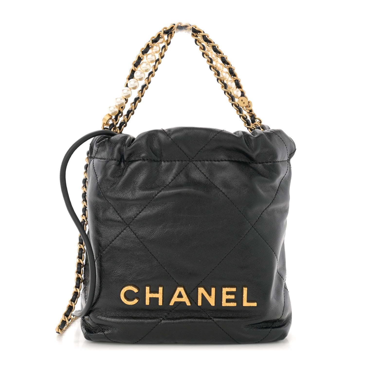 Chanel Shiny Crumpled Calfskin Quilted Pearl Mini Chanel 22 Black 1 of 11