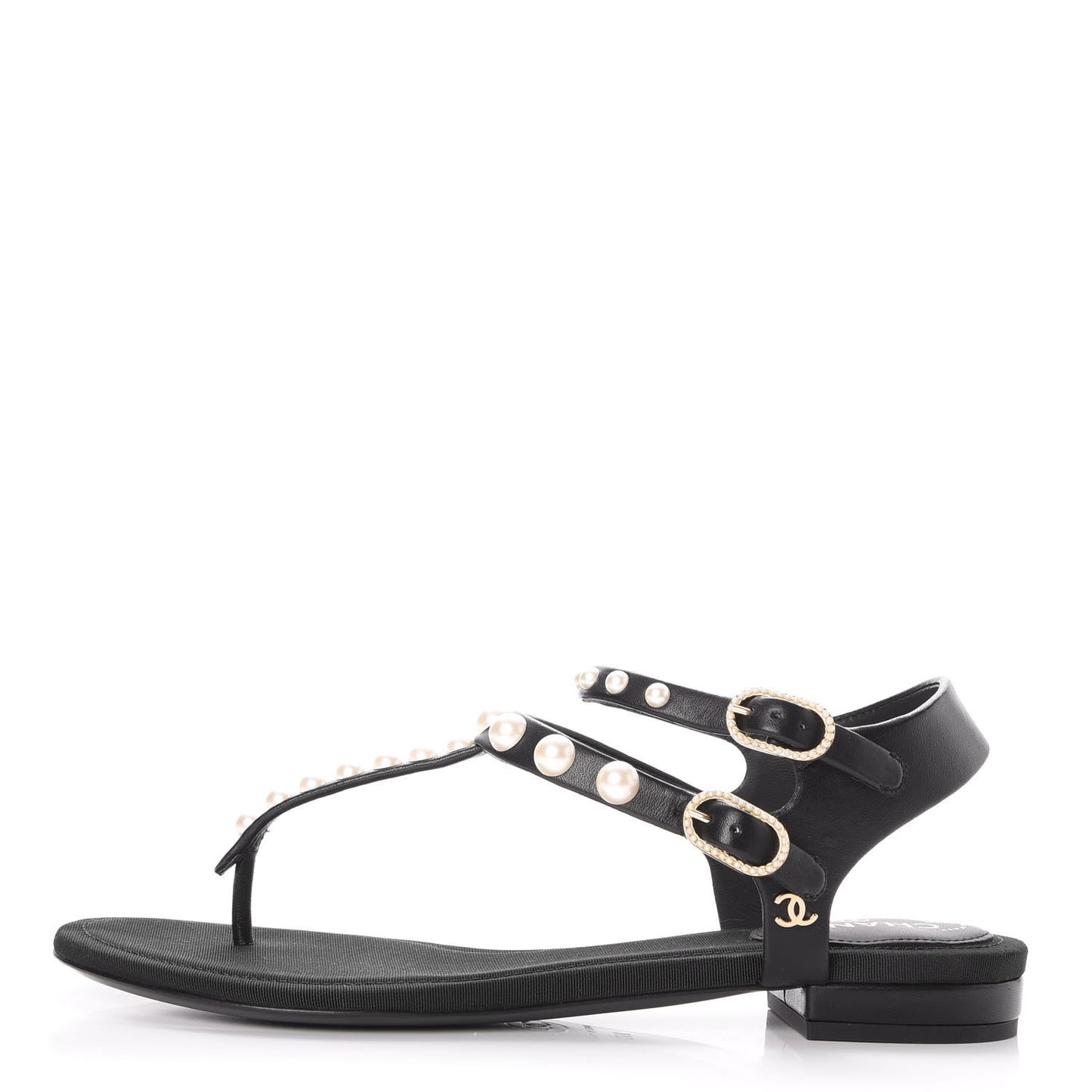 Lambskin Pearl Thong Sandals 36 Black