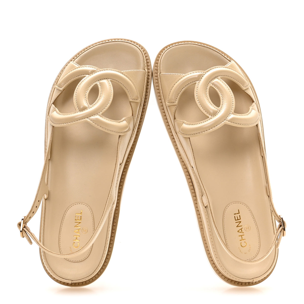 Chanel Crumpled Shiny Lambskin CC Cut Out Dad Sandals 39 Beige 2 of 9