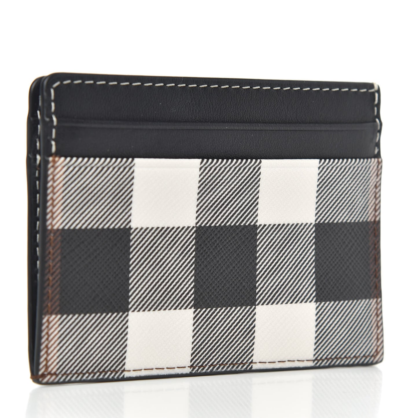 Calfskin E-canvas Check Card Case Dark Birch Brown