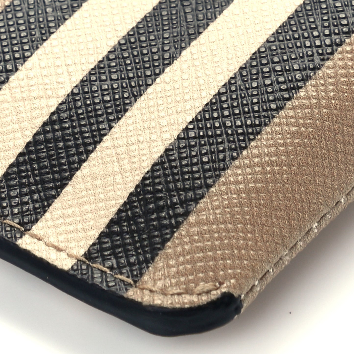 E-Canvas Calfskin Icon Stripe Zip Coin Case Archive Beige