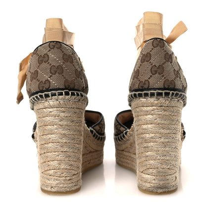 Gucci Monogram Matelasse GG Marmont Ankle Wrap Platform 35/120mm Espadrille Wedges 39 Beige Ebony Black Sand Storm 12 of 26