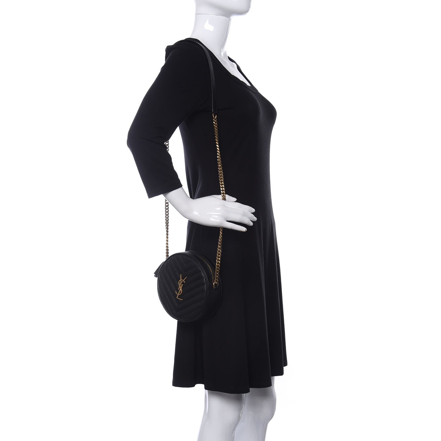 Saint Laurent Grain De Poudre Matelasse Chevron Quilted Round Vinyle Camera Bag Black 2 of 10
